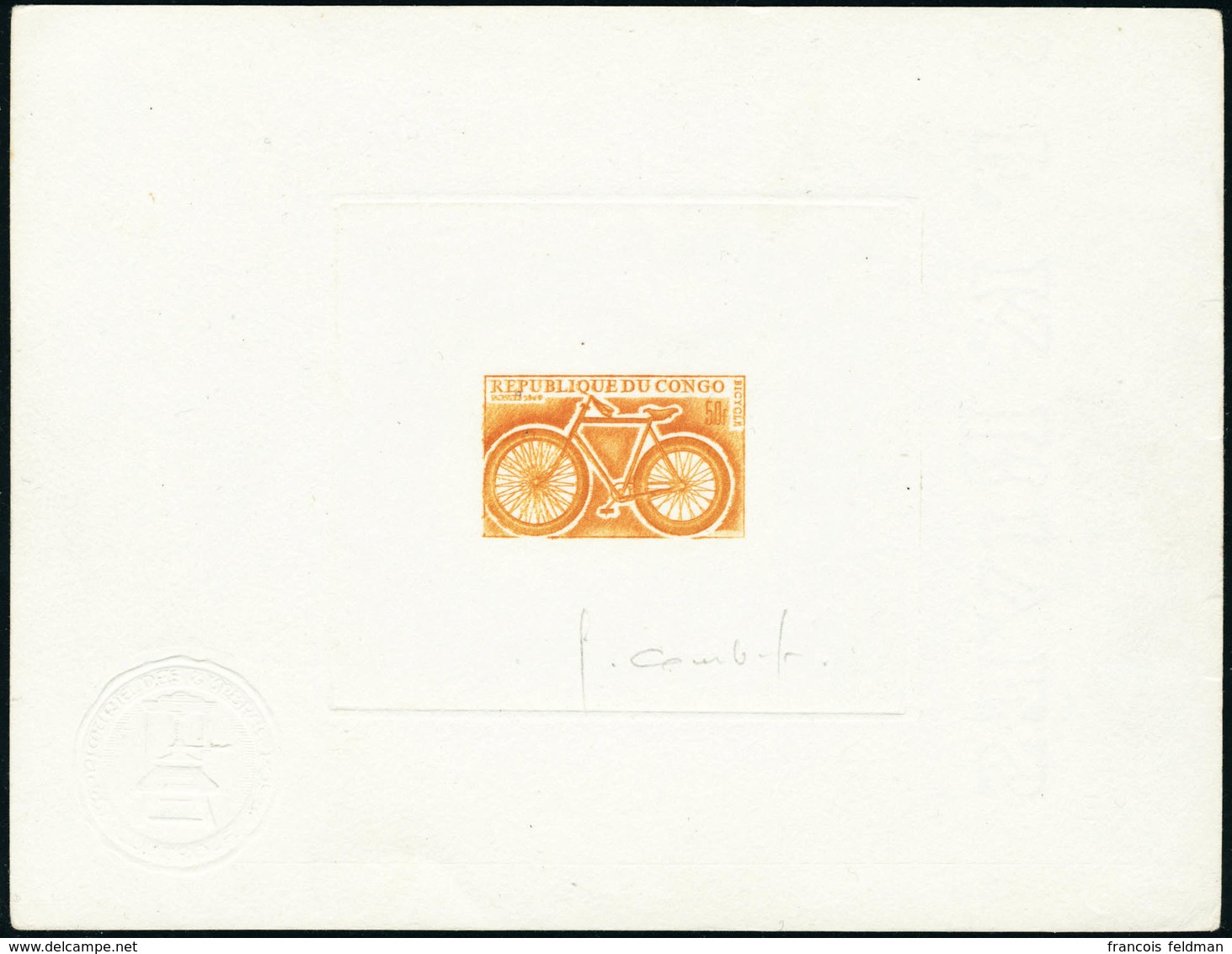 N°229. 50f Bicycle. Epreuve D'artiste En Orange, Signée Avec Cachet à Sec. T.B. - Sonstige & Ohne Zuordnung