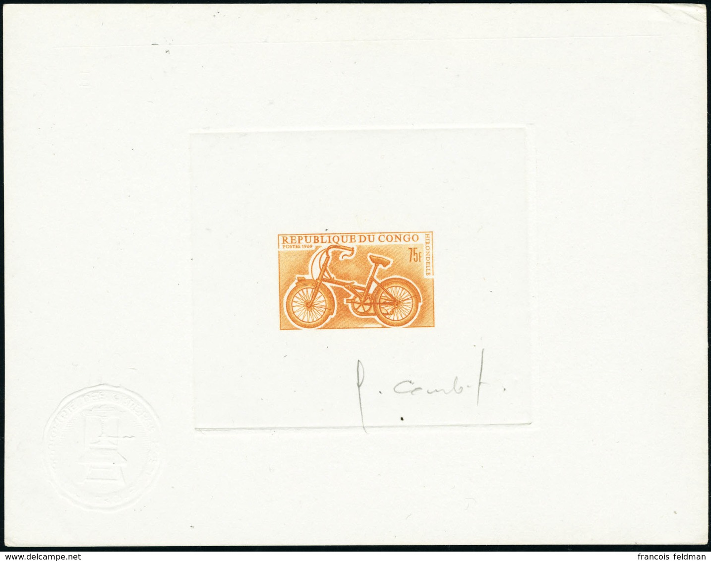 N° 230. 75f Cycle Hirondelle - épreuve D'artiste En Orange, Signée Avec Cachet à Sec. T.B. - Altri & Non Classificati