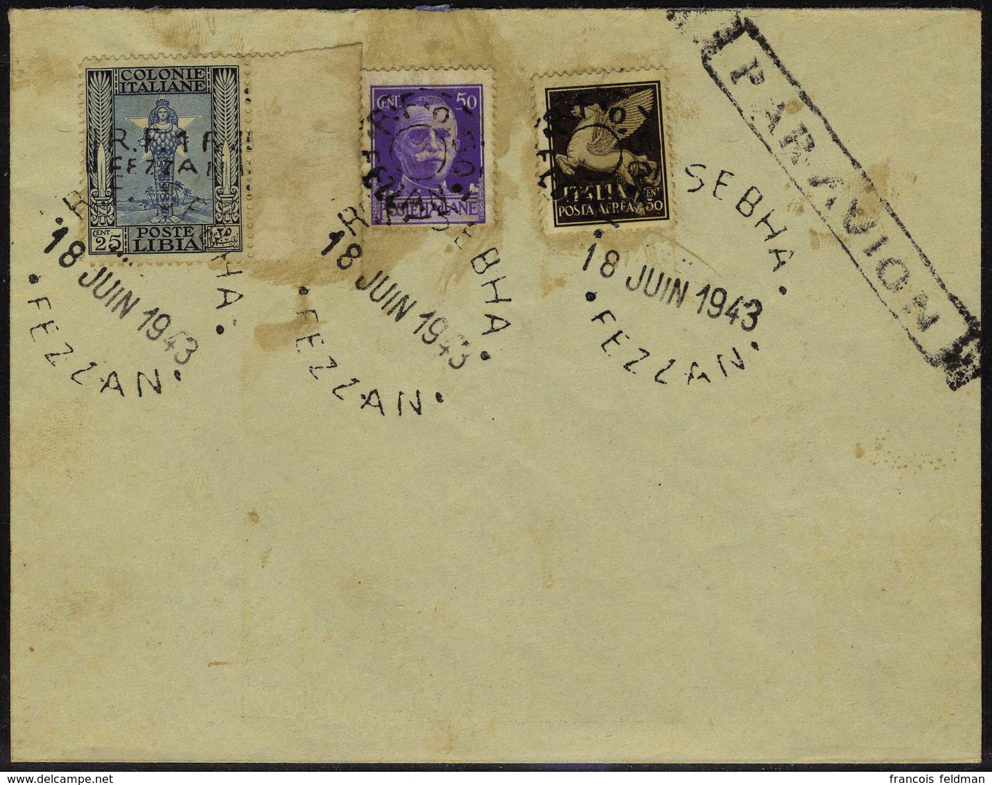 Lettre N° 18, 19 + PA N° 3 Sur Enveloppe, Càd Sebha 18 Juin 1943, T.B. - Sonstige & Ohne Zuordnung