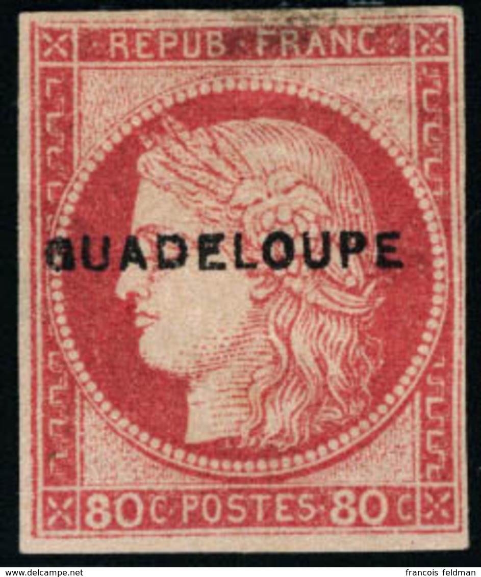 Neuf Avec Charnière N° 13. 80c Rose, Petit G à Guadeloupe, Petit Pelurage, Aspect T.B. Signé Thiaude. Maury N° 13e. - Andere & Zonder Classificatie