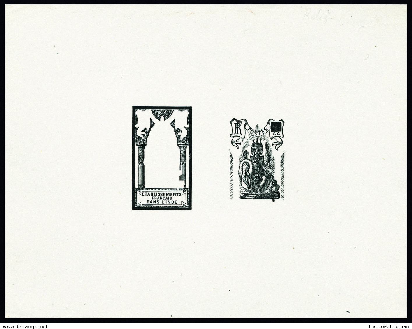 Type Brahma De 1929, épreuve D'artiste En Noir Décomposée : Centre + Cadre, Valeur Faciale Obturée. T.B. - Altri & Non Classificati
