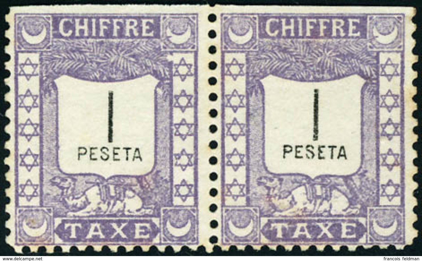 Neuf Sans Gomme N° 75, Mazagan à Marrakech, 1p Violet Taxe, Paire Horizontale ND En Haut, T.B. - Altri & Non Classificati