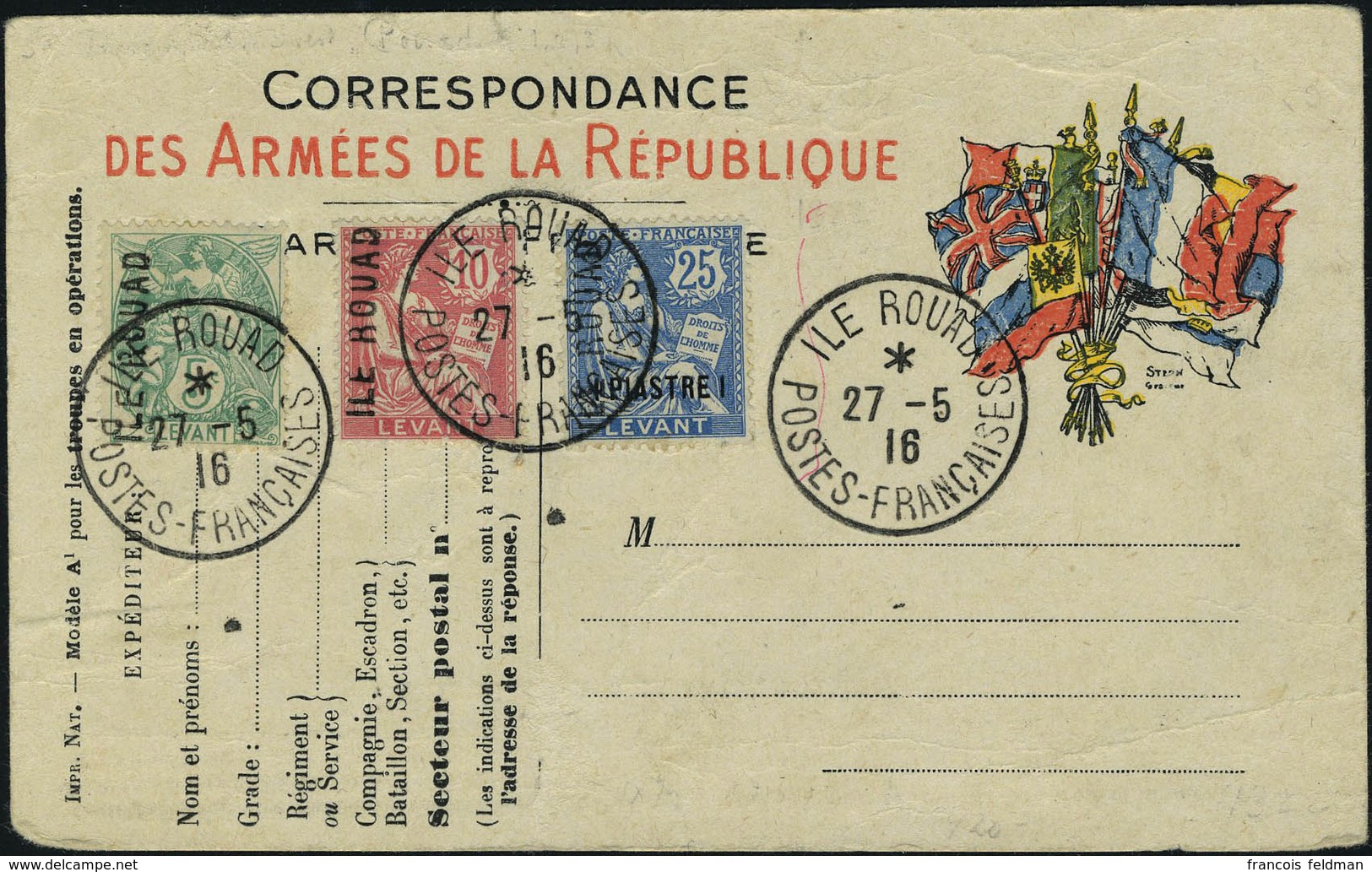 Lettre N° 1/3, Les 3 Valeurs Sur Entier Postal Correspondance Des Armées De La République, Obl 27.5.16, Signé Brun TB - Other & Unclassified
