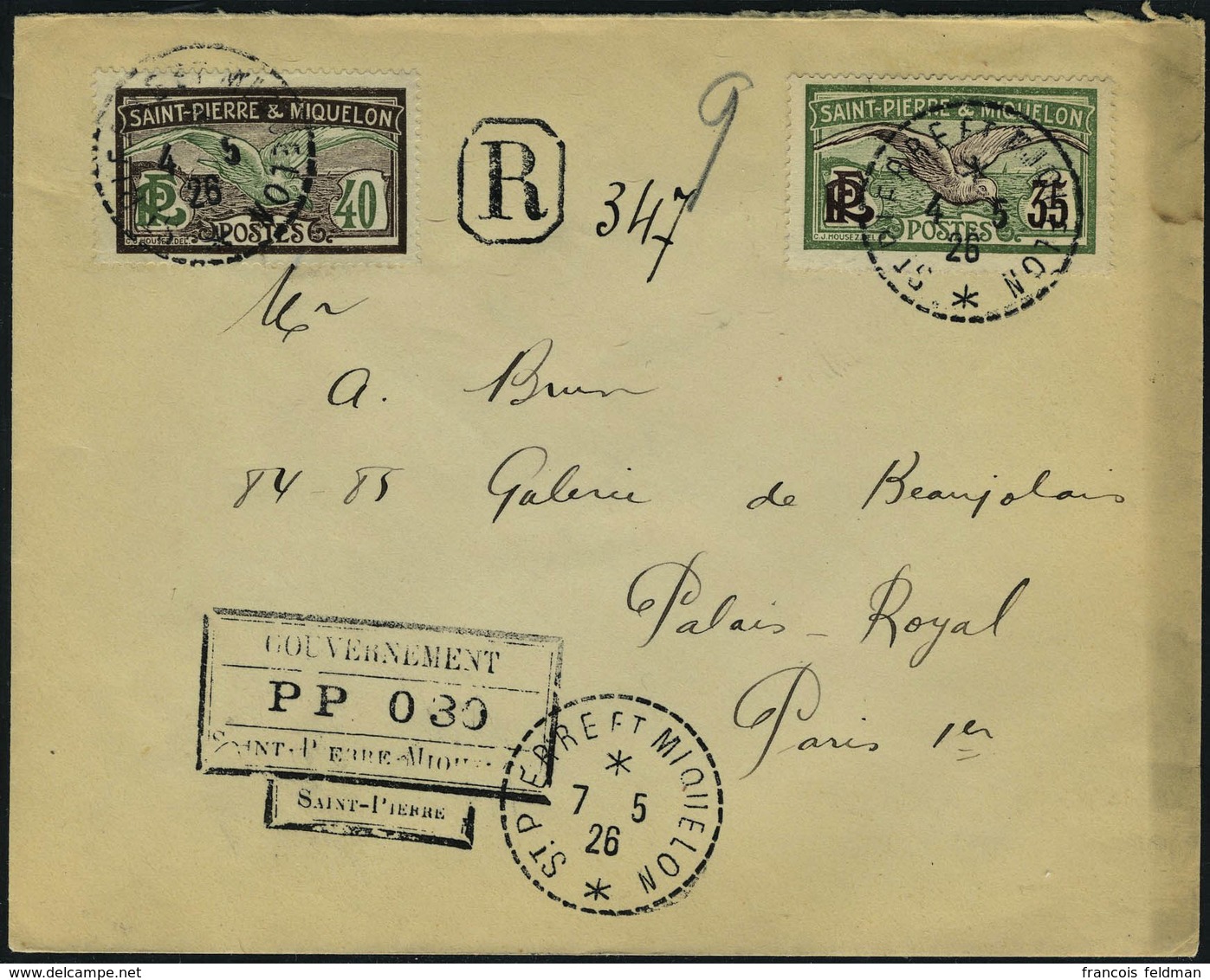 Lettre LR Affranchie Cachet PP 030 + TP N° 86 Et 87, Càd St Pierre Et Miquelon 7.5.26 Pour Paris, T.B. Maury - Altri & Non Classificati