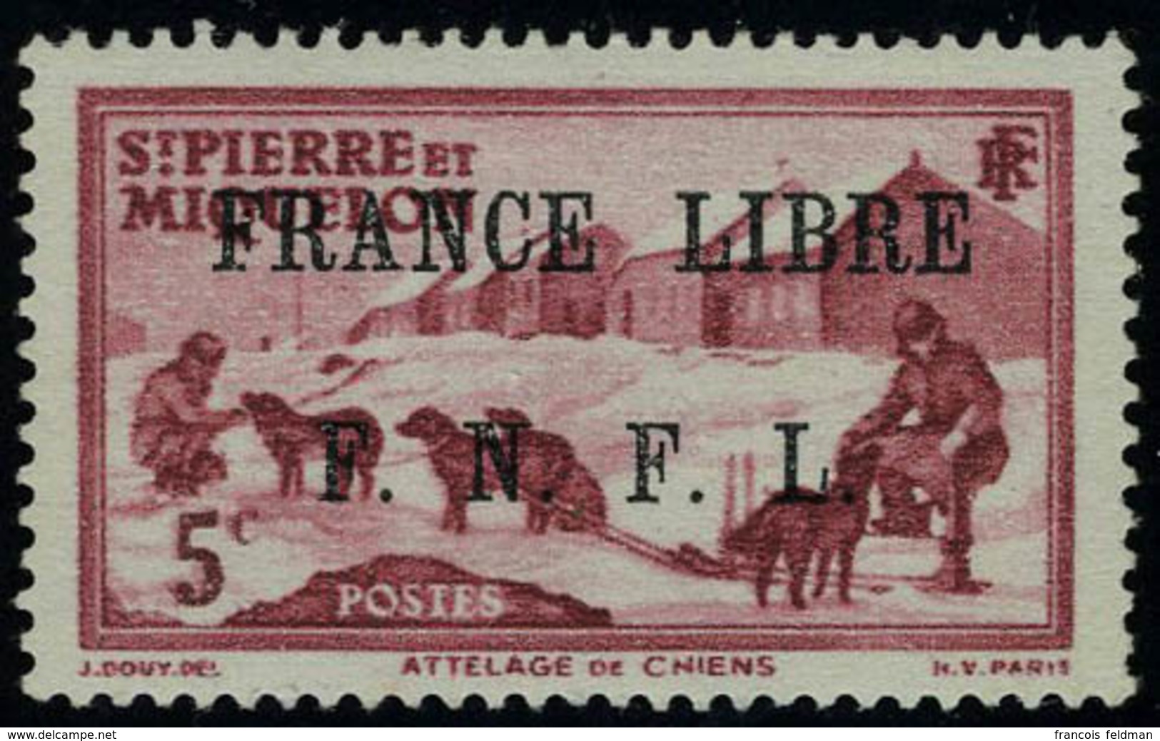 Neuf Avec Charnière N° 249, 5c Carmin France Libre, Cl, TB, Signé JF Brun Et Roumet - Altri & Non Classificati