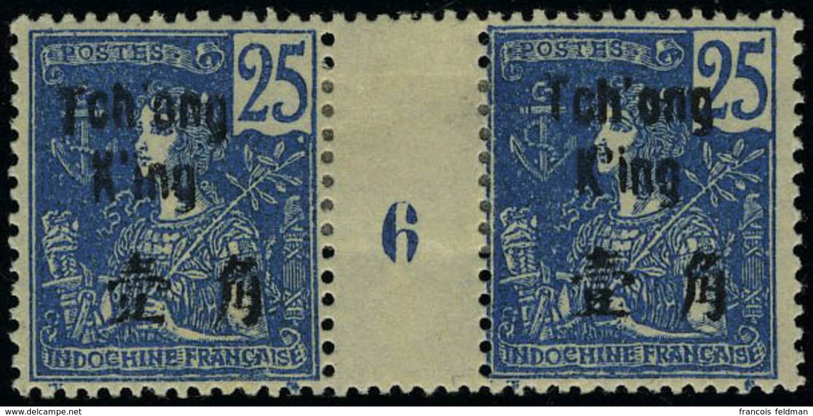 Neuf Avec Charnière N° 55, 25c Bleu Paire Hor Millésime 6 TB  Maury - Altri & Non Classificati