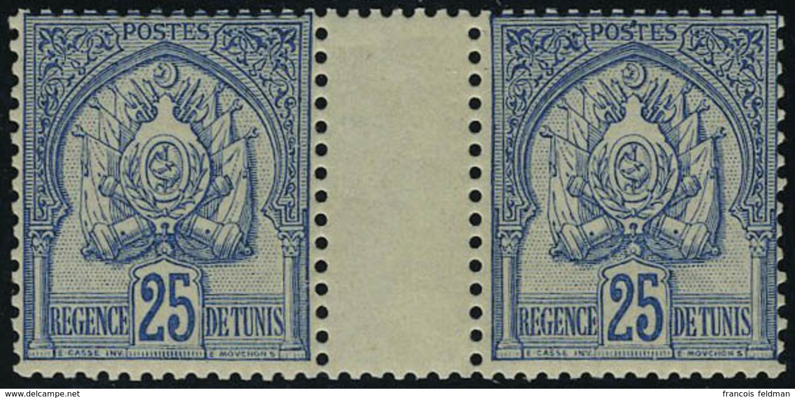 Neuf Sans Charnière N° 25, 25c Bleu Paire Interpanneau TB - Sonstige & Ohne Zuordnung