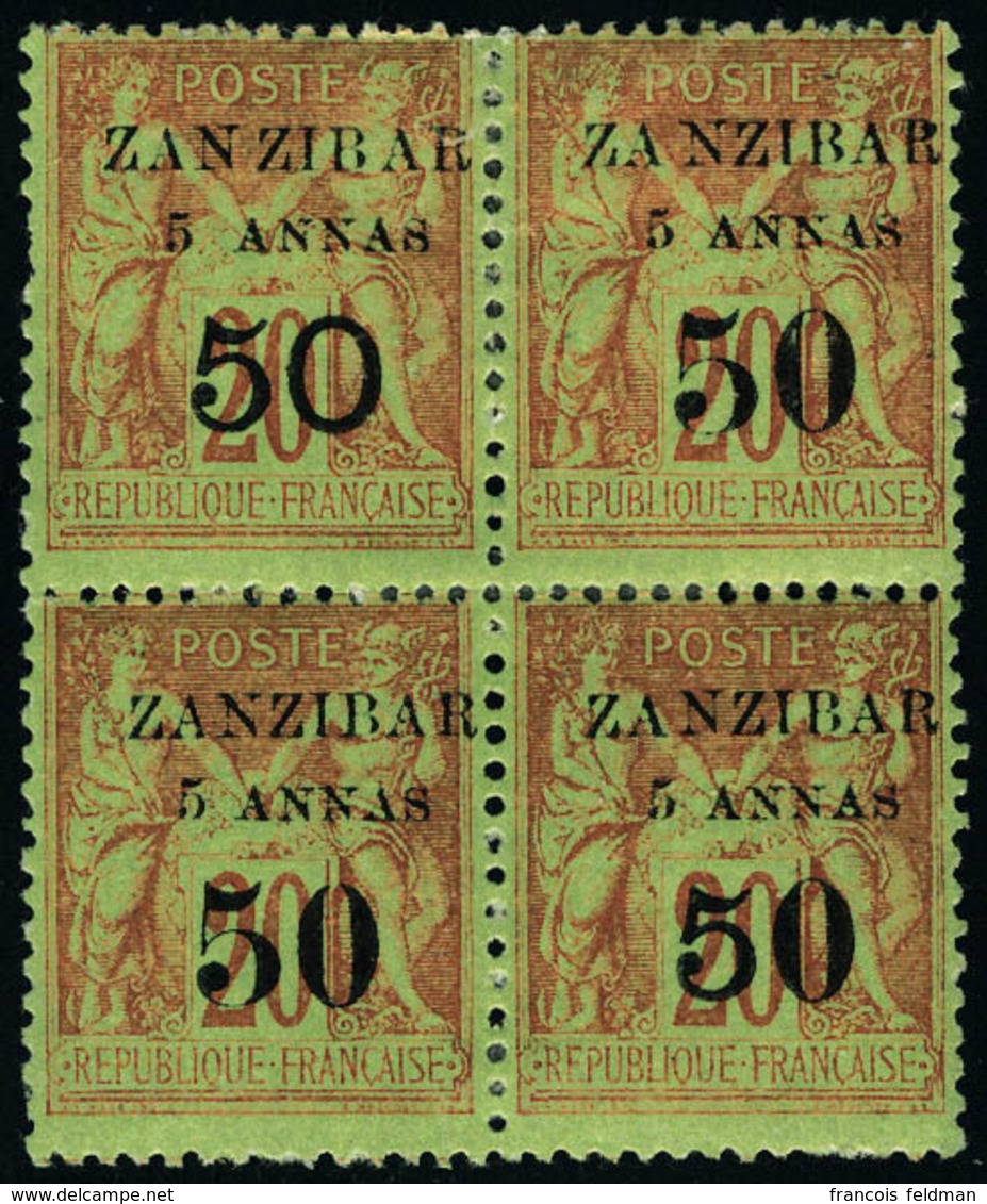 Neuf Avec Charnière N° 15a + 15b, 50c Sur 20c Brique Sur Vert, Les 2 Variétés Dans 1 Bloc De 4, T.B. Signé Brun. - Sonstige & Ohne Zuordnung