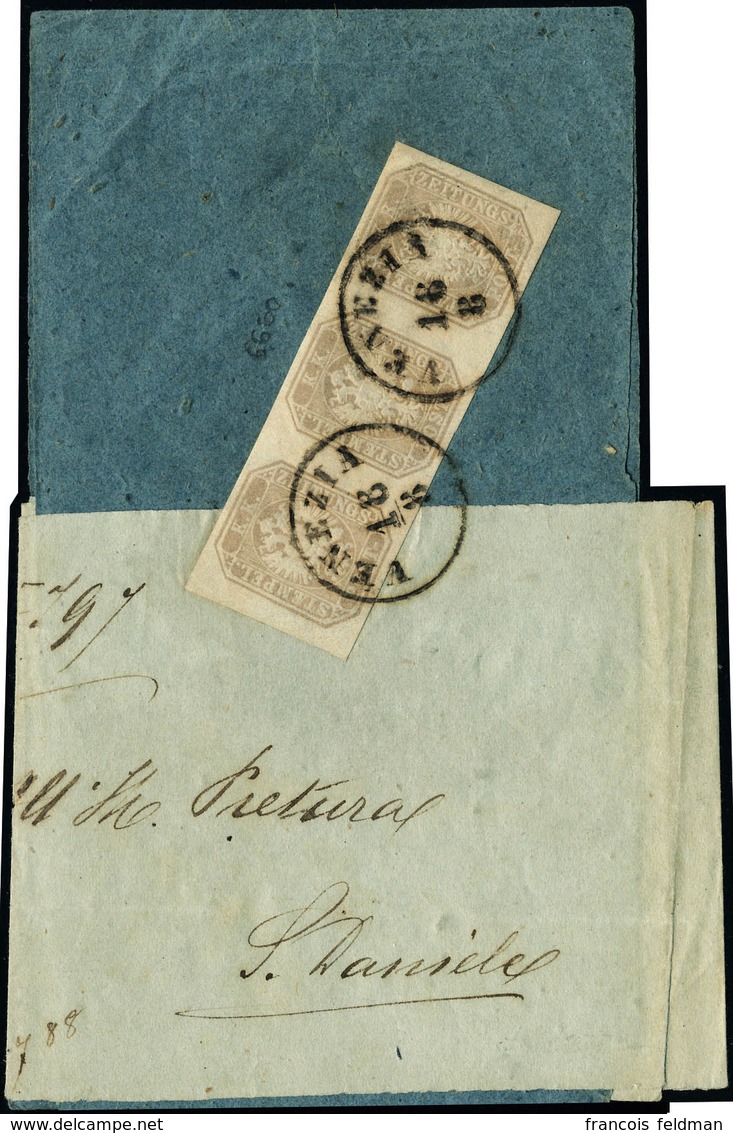 Lettre N° 9. 1.05 Brun Lilas, Bande Hor De 3, Obl Venezia S/bande D'Imprimé, T.B. Rare, Sasonne 1750. - Altri & Non Classificati