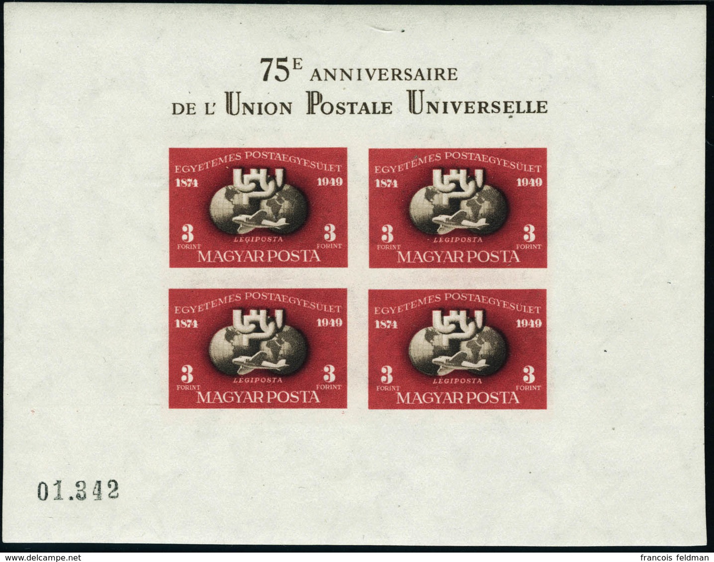 Neuf Sans Charnière N°90. UPU 1949. Bloc Feuillet Dentelé + Non Dentelé T.B. - Autres & Non Classés