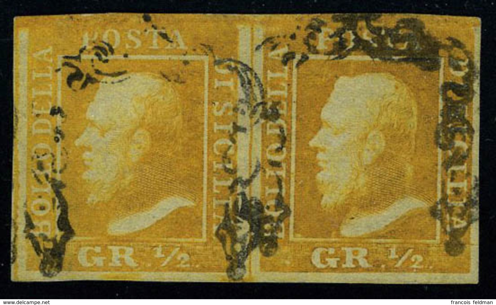 Oblitéré N° 18, 1/2 G Orange, Paire Hor., Sassone 1 : 3200 € - Altri & Non Classificati