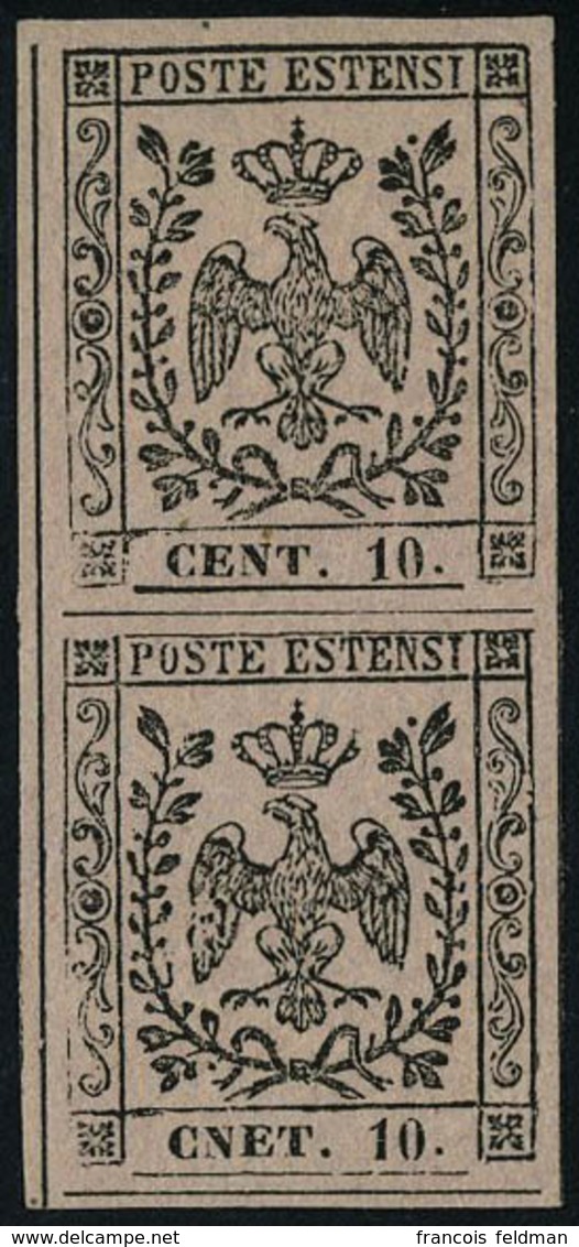 Neuf Sans Gomme N° 2A, 10c Rose Paire Verticale, 1ex Variété CNET Marges énormes, Superbe, Signé Diéna. Sassone 9 H 200  - Altri & Non Classificati