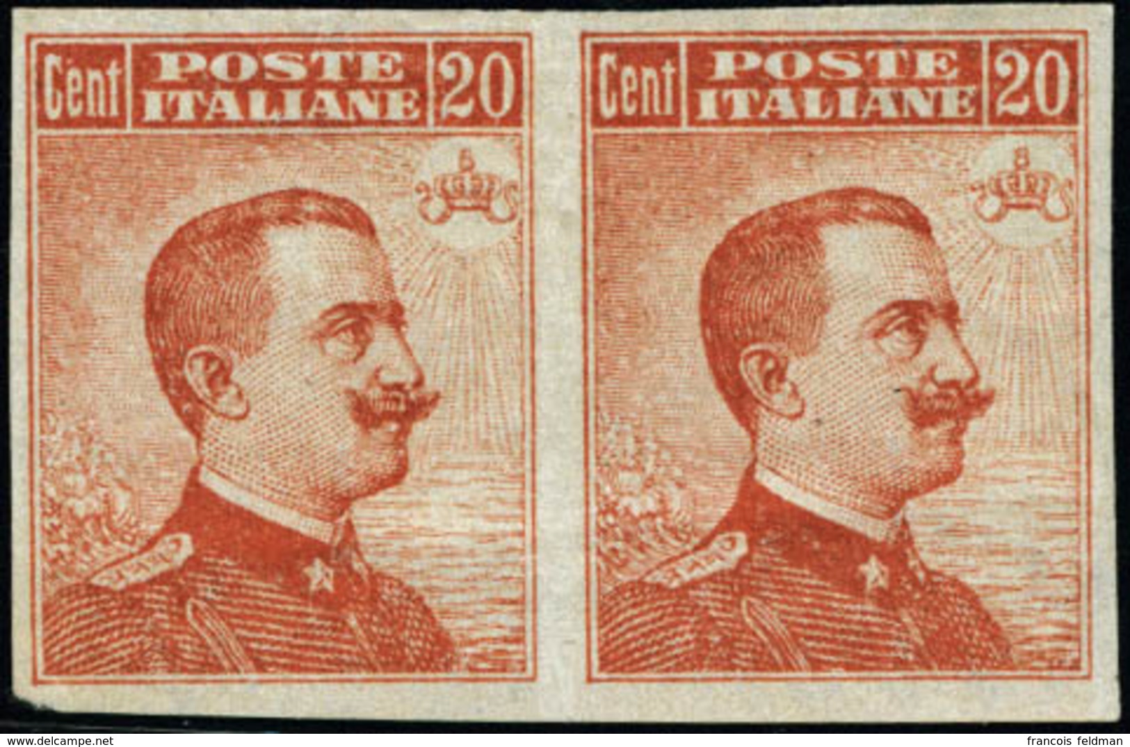 Neuf Avec Charnière N°103. 20c Orange Sans Filigrane, Paire Horizontale Non Dentelée. T.B. (Sassone P 107) - Altri & Non Classificati