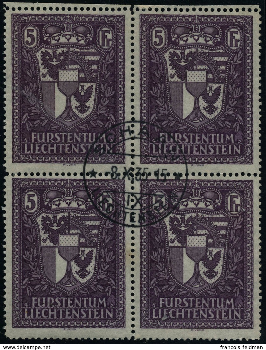 Oblitéré N° 128. 5f Lilas, Bloc De 4, Obl Centrale 8 X 35, Superbe, Cat.  Suisse N° 121, Cote 7000FS - Altri & Non Classificati