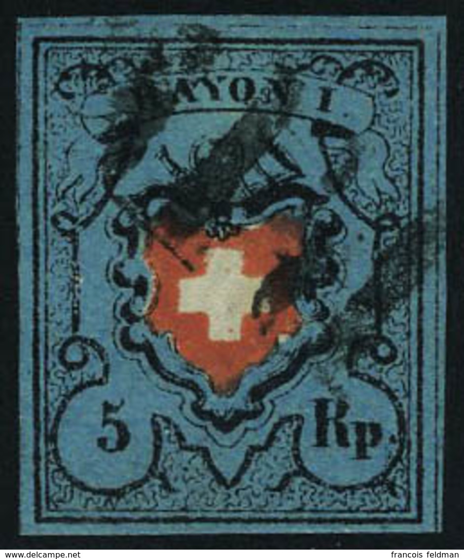 Oblitéré N° 14, 5 RP Bleu Foncé Zurmstein 15 II 750 CHF, Superbe, Signé Moser - Altri & Non Classificati