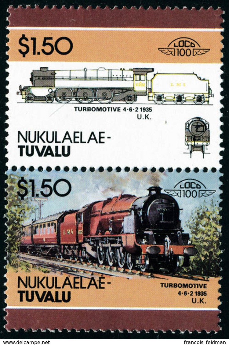 Neuf Sans Charnière Nukulaelaé, Michel N° 80-95, 1$50 Locomotive Turbomotive 4.6.2.1835, Paire Verticale, Timbre Du Haut - Altri & Non Classificati