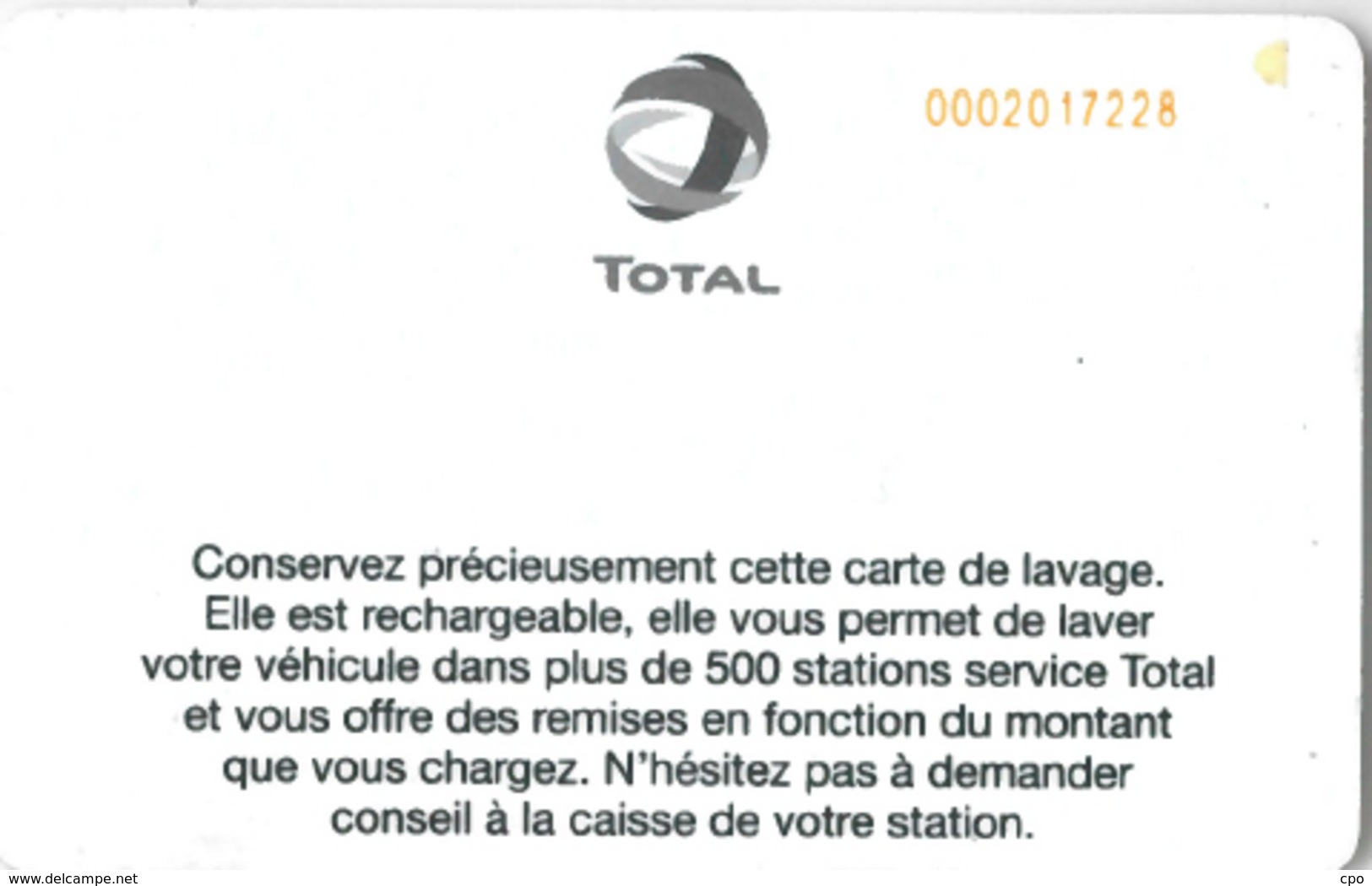# Carte A Puce Portemonnaie Lavage Total - Poisson - 500 Stations - Carte De Lavage Rechargeable - Bon Etat - - Colada De Coche