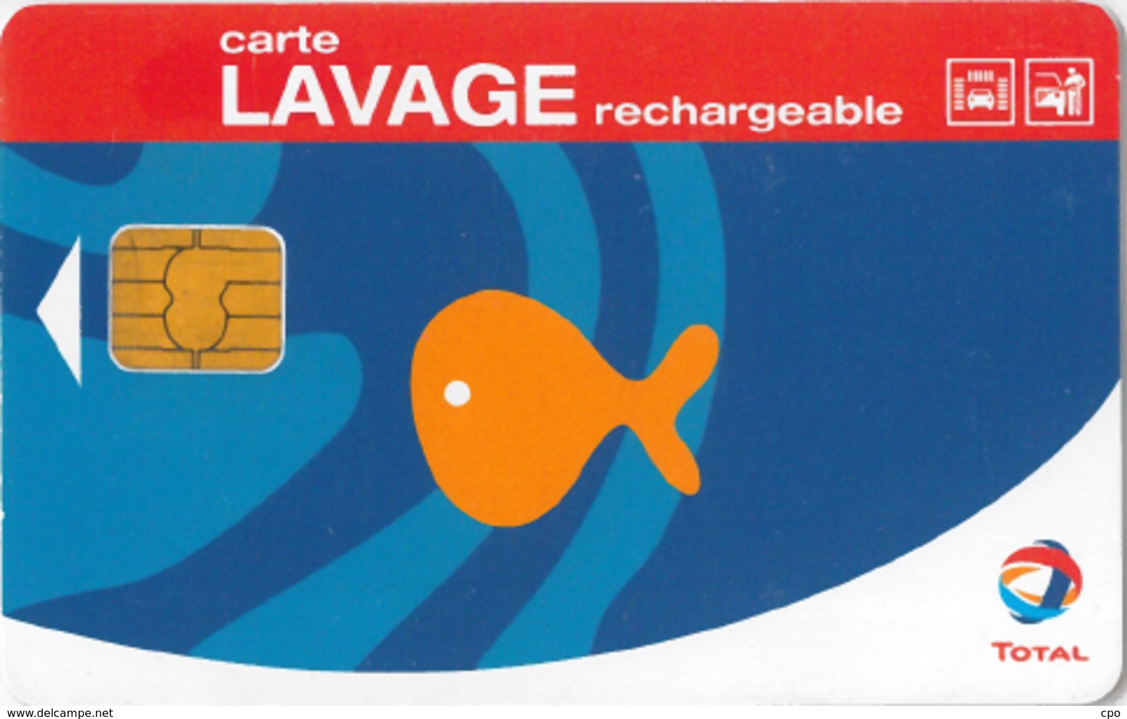 # Carte A Puce Portemonnaie Lavage Total - Poisson - 600 Stations - Carte De Lavage Rechargeable - Bon Etat - - Car Wash Cards