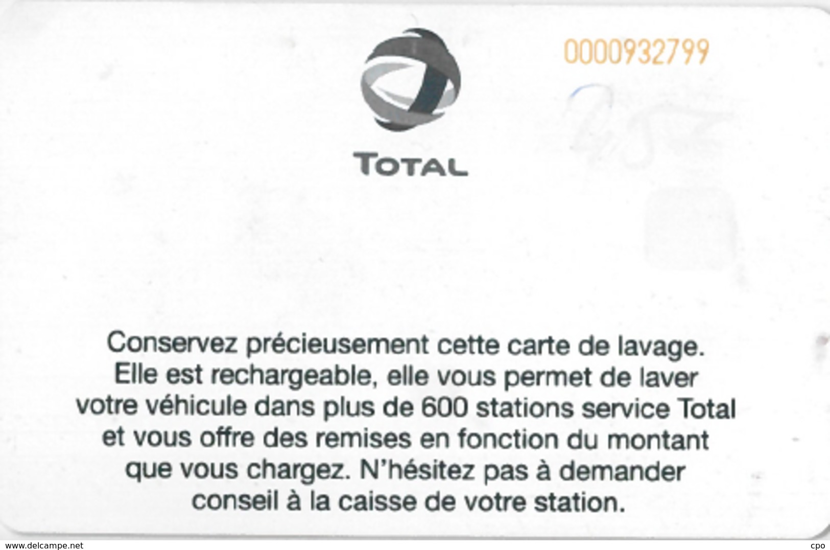 # Carte A Puce Portemonnaie Lavage Total - Poisson - 600 Stations - Carte De Lavage Rechargeable - Bon Etat - - Colada De Coche