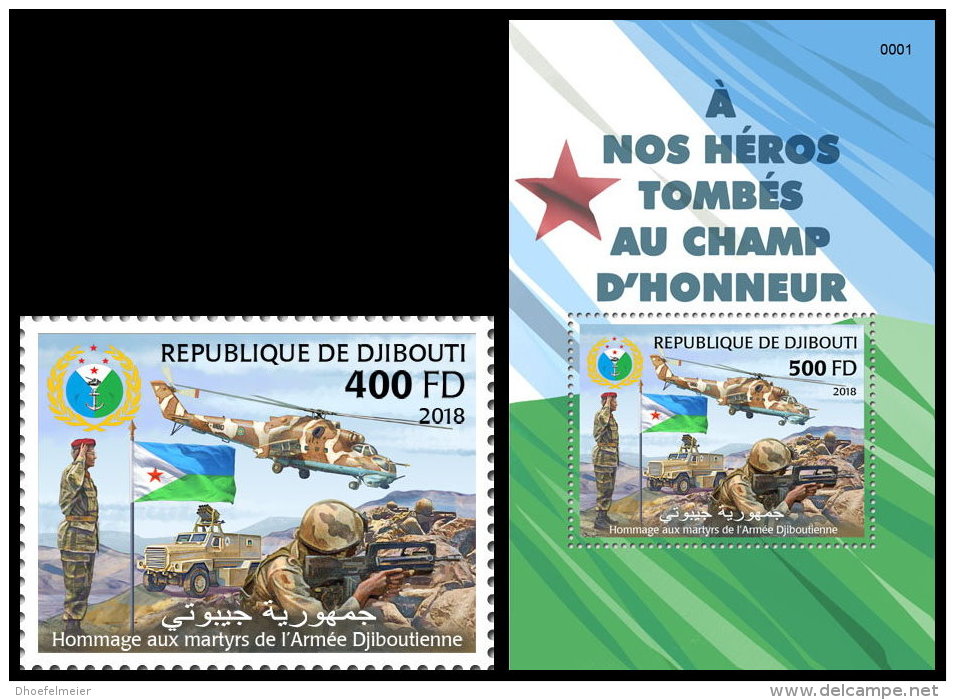 DJIBOUTI 2018 MNH** Djibouti Flag Fahne Drapeau De Djibouti 1v+S/S - IMPERFORATED - DH1829 - Francobolli
