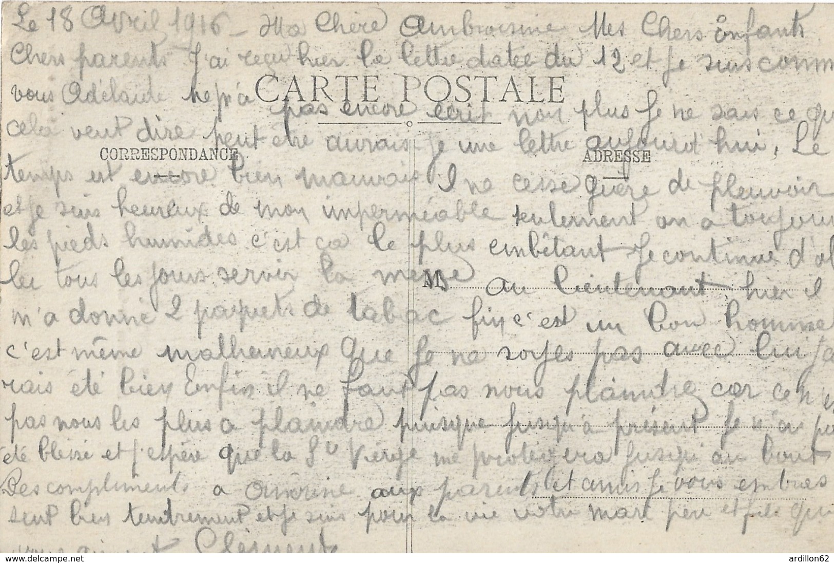 4 Lettres De Correspondance D'un Soldat Avec Sa Famille Avril 1916 - Guerra 1914-18