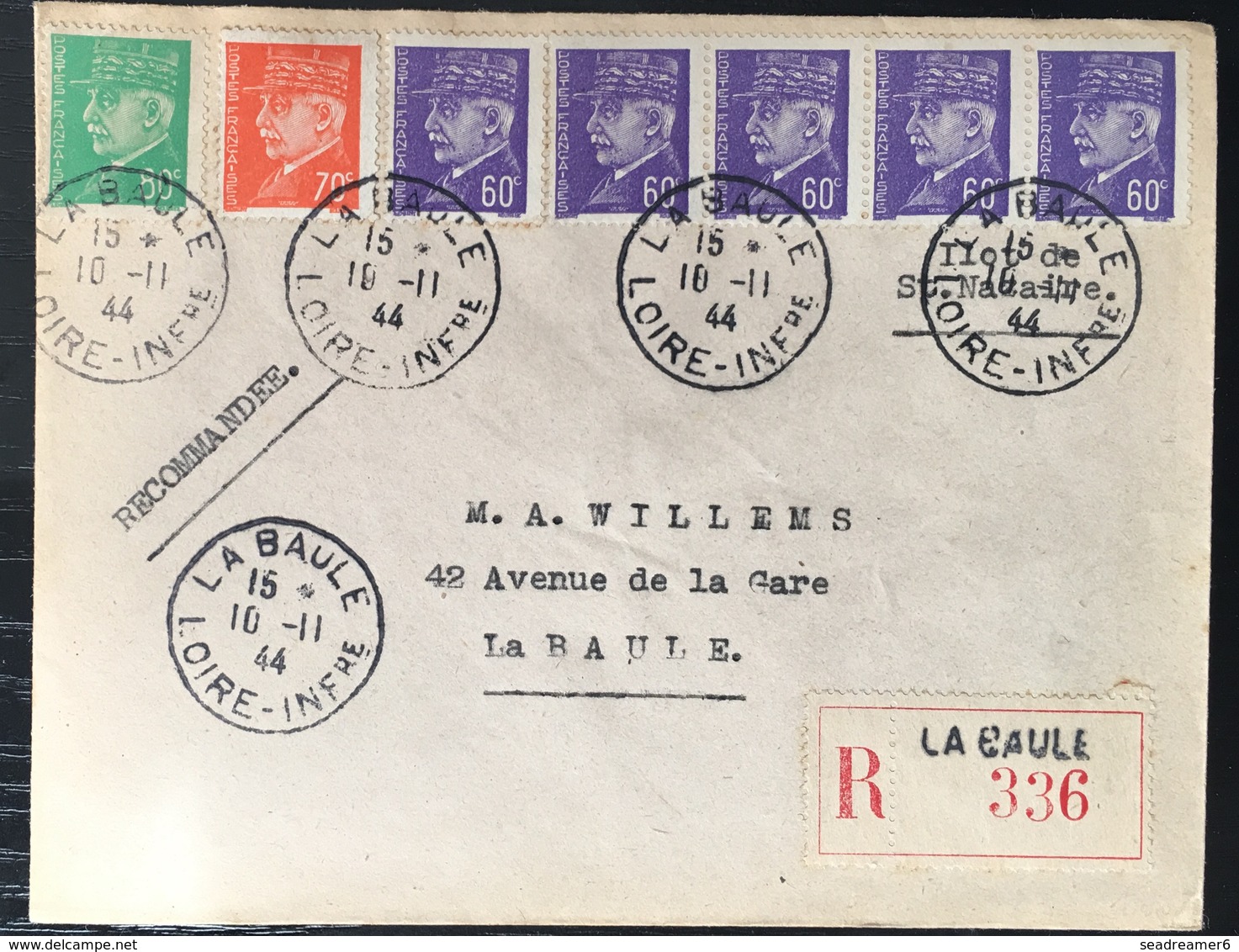 France ILOT DE SAINT NAZAIRE / POCHE DE L'ATLANTIQUE - 1945 - ENVELOPPE RECOMMANDEE De La Baule - Oorlogszegels