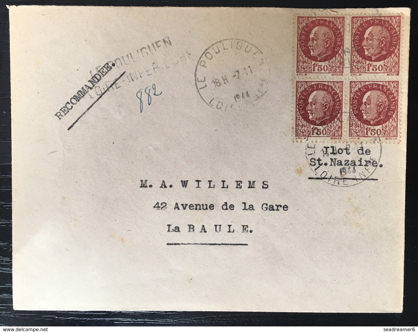 France ILOT DE SAINT NAZAIRE / POCHE DE L'ATLANTIQUE - 1945 - ENVELOPPE RECOMMANDEE Du Pouliguen - Guerre (timbres De)