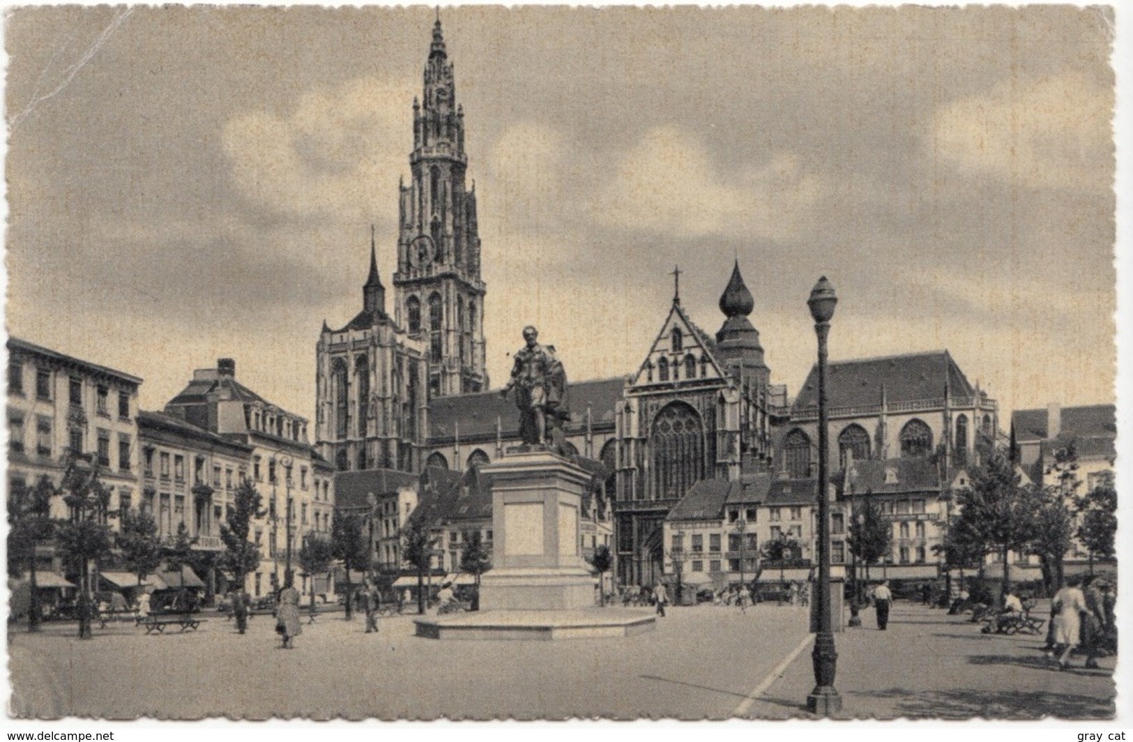Antwerp, Antwerpen, Anvers, Place Verte Avec Le Monument Rubens,  1950s Used Postcard [21560] - Antwerpen