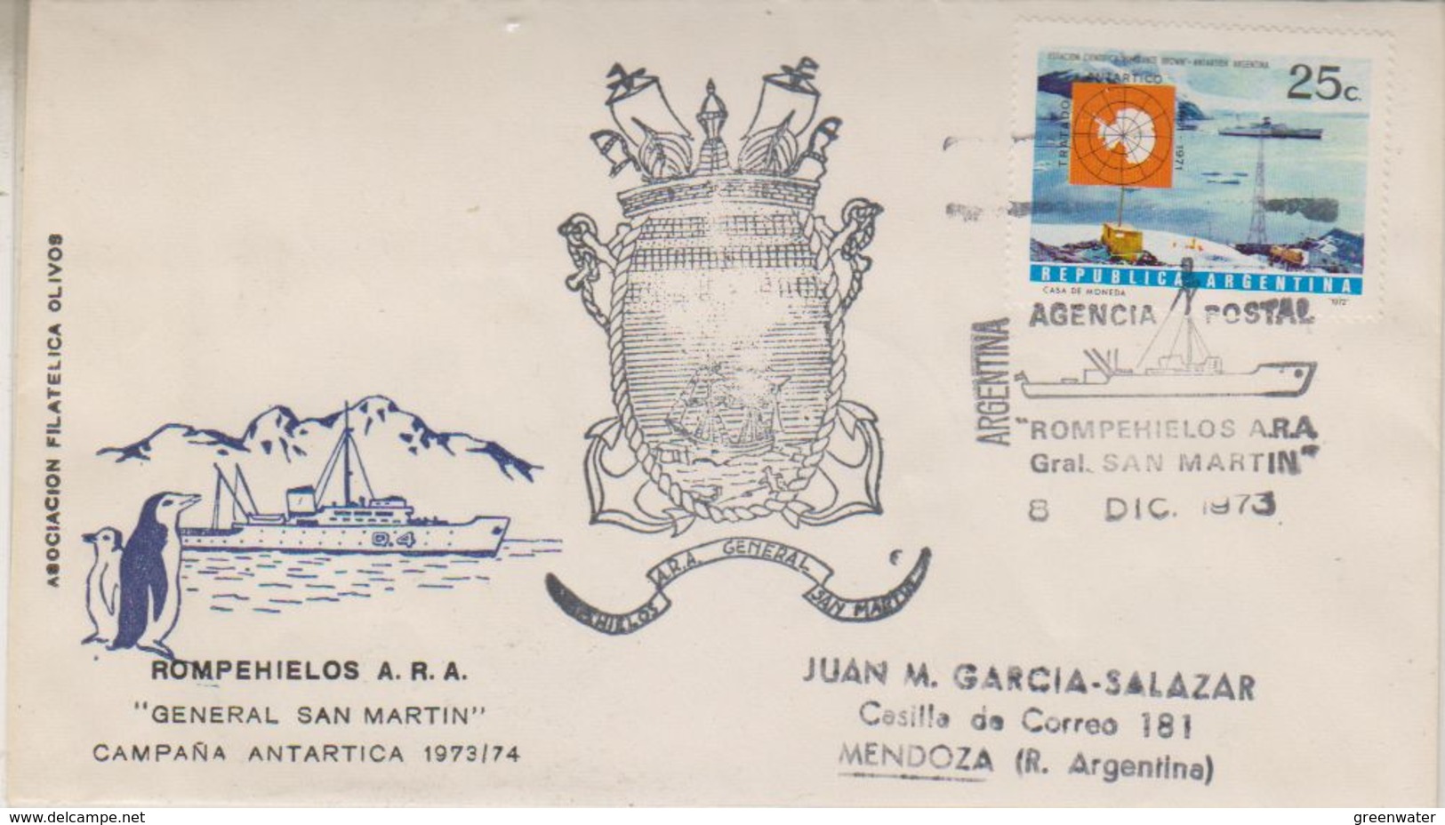 Argentina 1973 Ice Breaker San Martin Cover  Ca 8 Dic 1973 (39768) - Poolshepen & Ijsbrekers