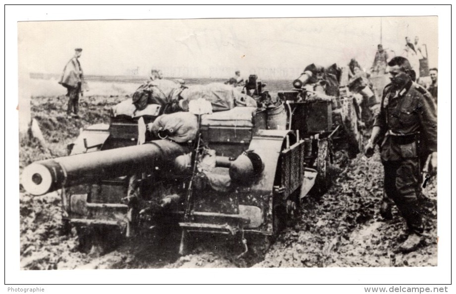 WWII Russie Front De L'Est Canon Automoteur Allemand Embourbe Ancienne Photo 1942 - War, Military