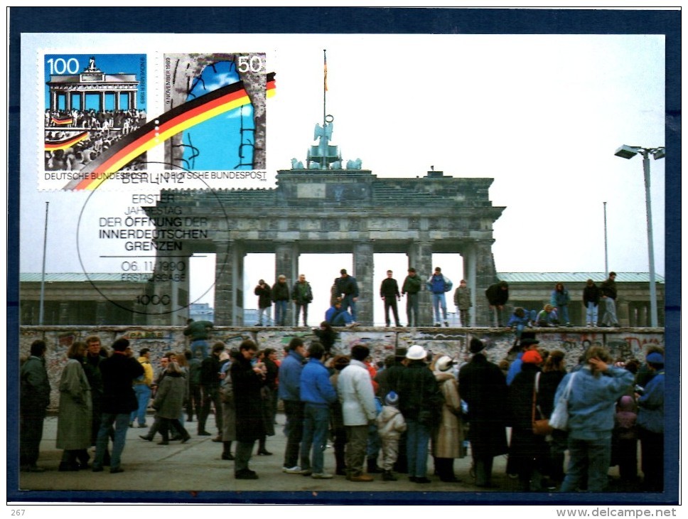 ALLEMAGNE     Carte Maxi Cachet  1er Jour  1990 Porte De Brandebourg     Rideau De Fer     Mur De Berlin - Monuments