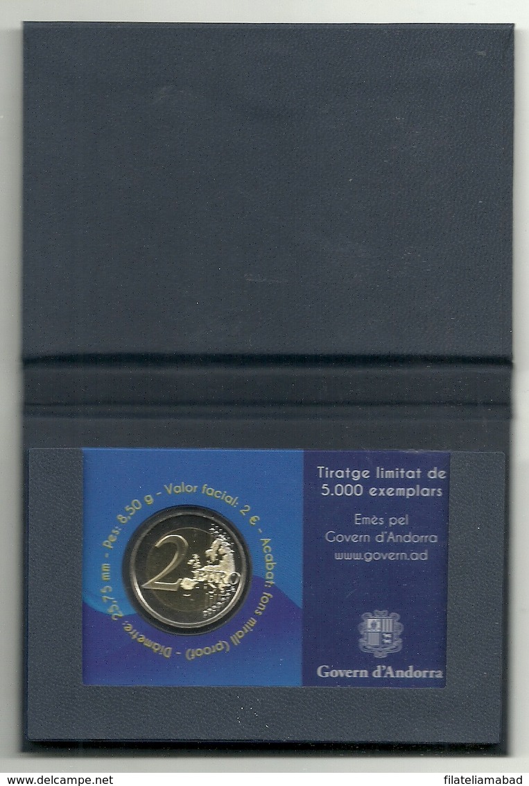 ANDORRA MONEDA DE 2,00€ 2014 PROOF 20 ANIVERSARIO CONSEJO DE EUROPA EMISIÓN 5000 EJEMPLARES. - Andorra