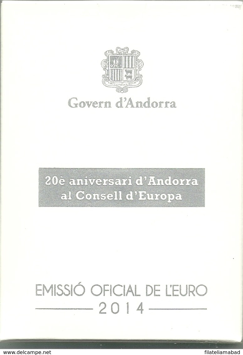 ANDORRA MONEDA DE 2,00€ 2014 PROOF 20 ANIVERSARIO CONSEJO DE EUROPA EMISIÓN 5000 EJEMPLARES. - Andorra