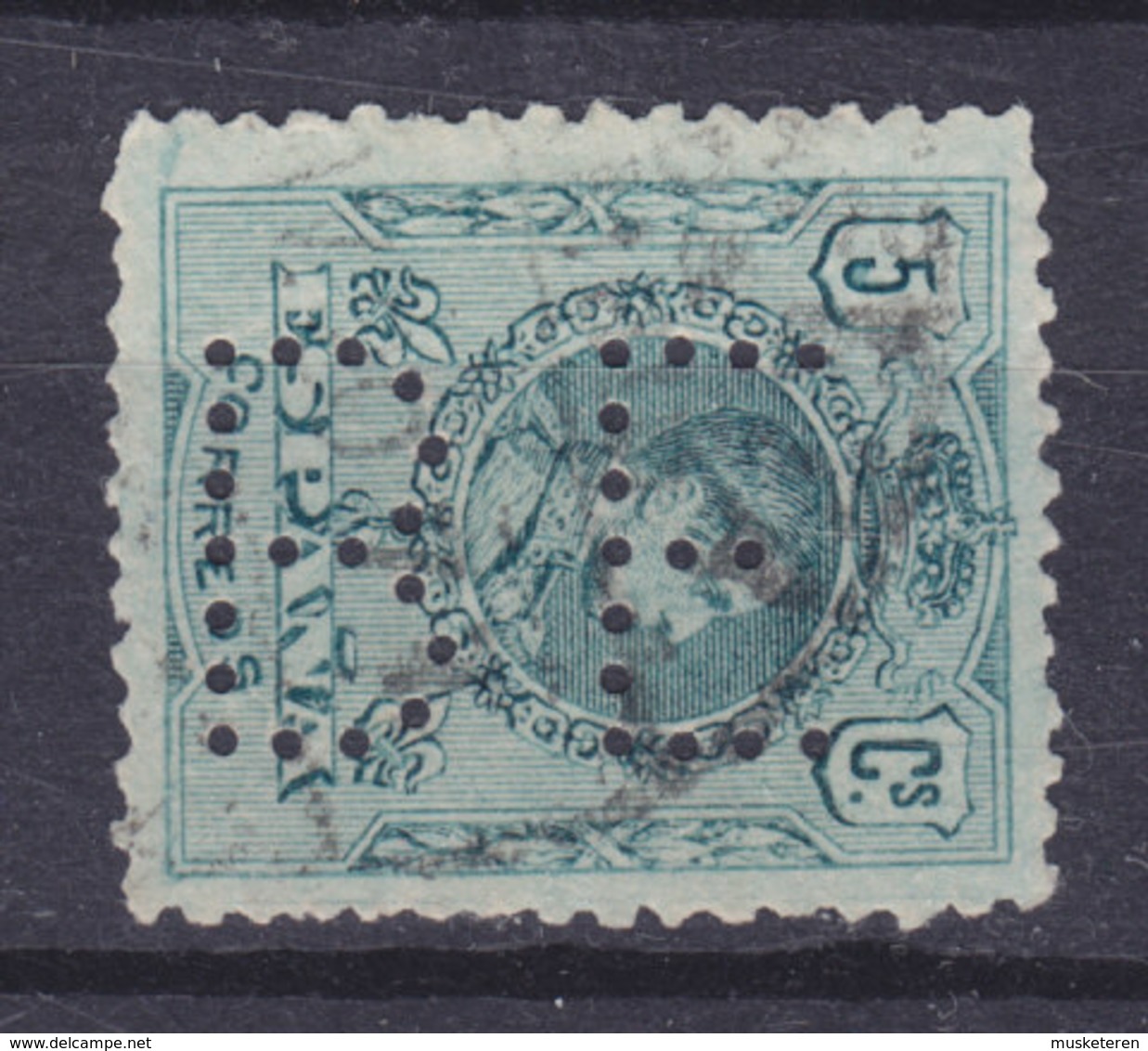 Spain Perfin Perforé Lochung 'BE' 1909 Alfons XIII. Stamp (2 Scans) - Errors & Oddities