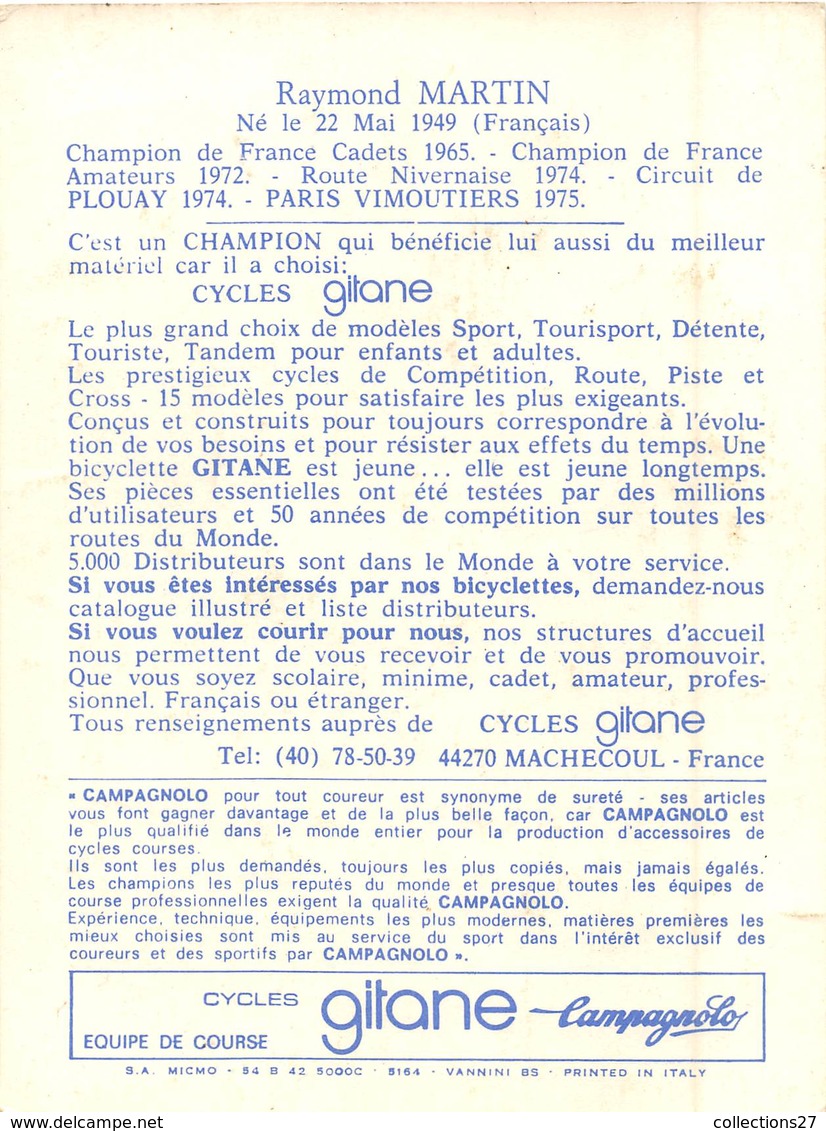 CYCLISTE - RAYMOND MARTIN - Cyclisme