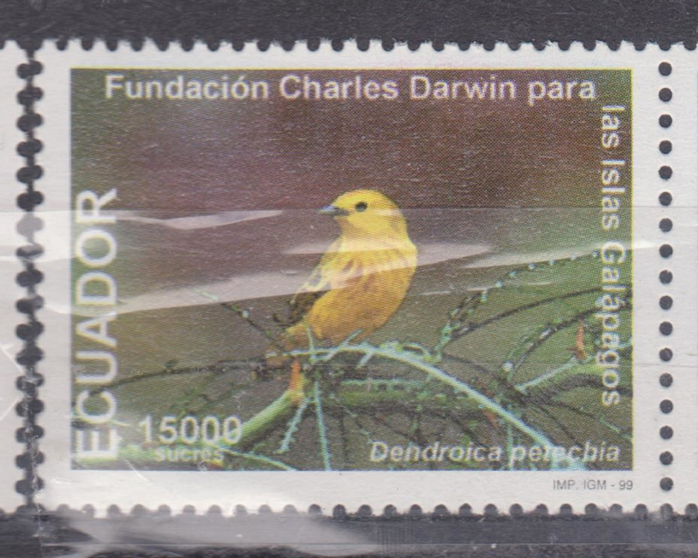 ECUADOR 1999 GALAPAGOS ISLANDS 40TH ANNIVERSARY OF CHARLES DARWIN FOUNDATION CANARY MARIA MNH SC# 1492 B. - Equateur