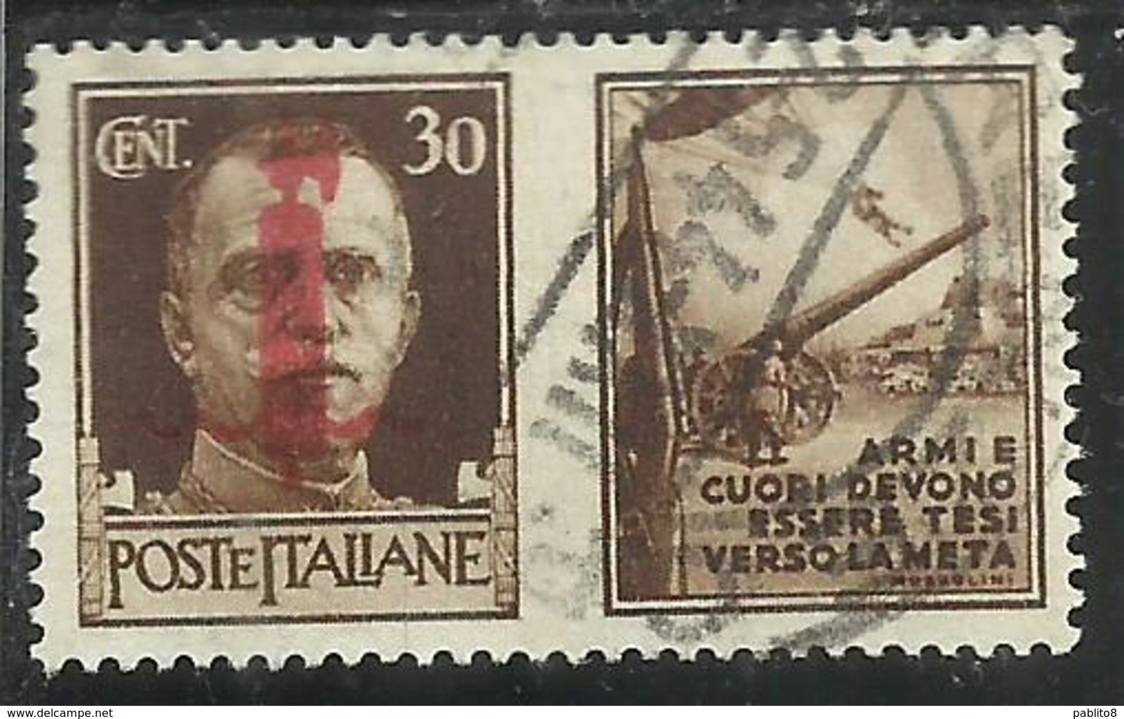 ITALY KINGDOM ITALIA REGNO 1944 REPUBBLICA SOCIALE ITALIANA RSI PROPAGANDA FASCIO CENT 30 BRUNO II USATO USED OBLITERE' - Propaganda Di Guerra