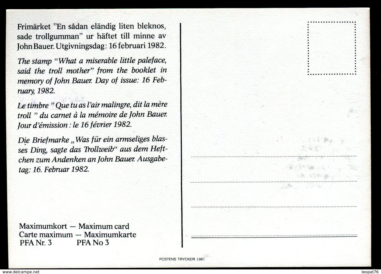 Suède - Carte Maximum 1982 - Légende Suèdoise - Maximumkaarten (CM)