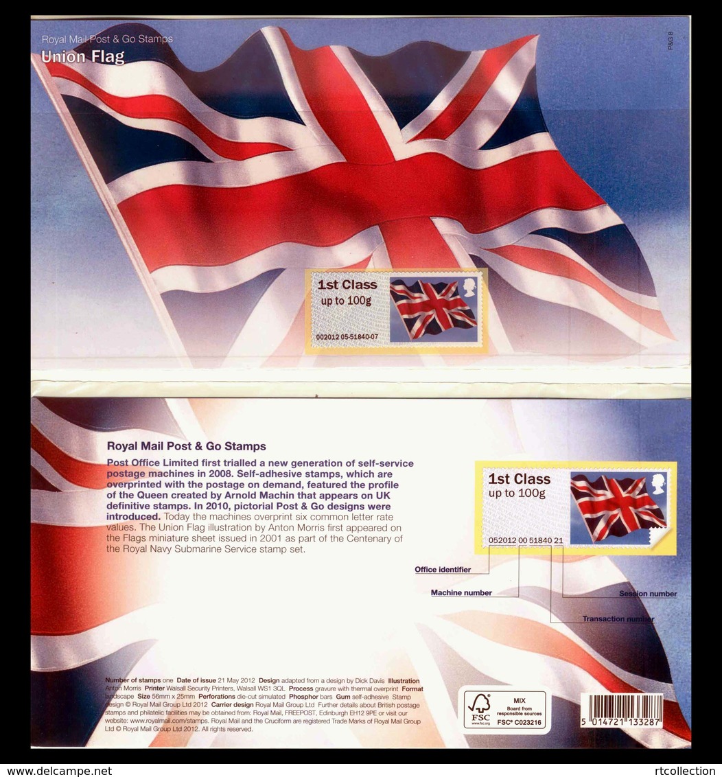 Great Britain 2012 Union Flag 1st Class Post & Go Presentation Pack GB UK Royal Mail Flags Stamps MNH - Francobolli