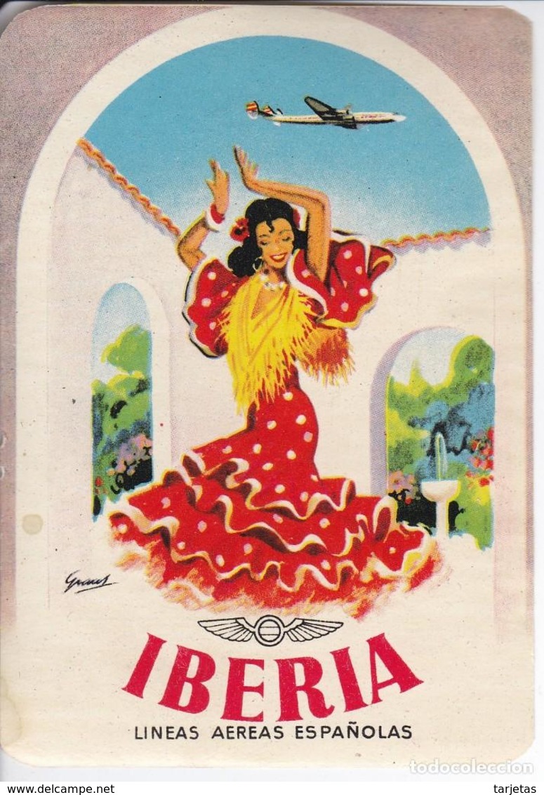 ANTIGUA ETIQUETA DE LA COMPAÑIA AEREA IBERIA (AVION-PLANE) FLAMENCA - Etichette Da Viaggio E Targhette