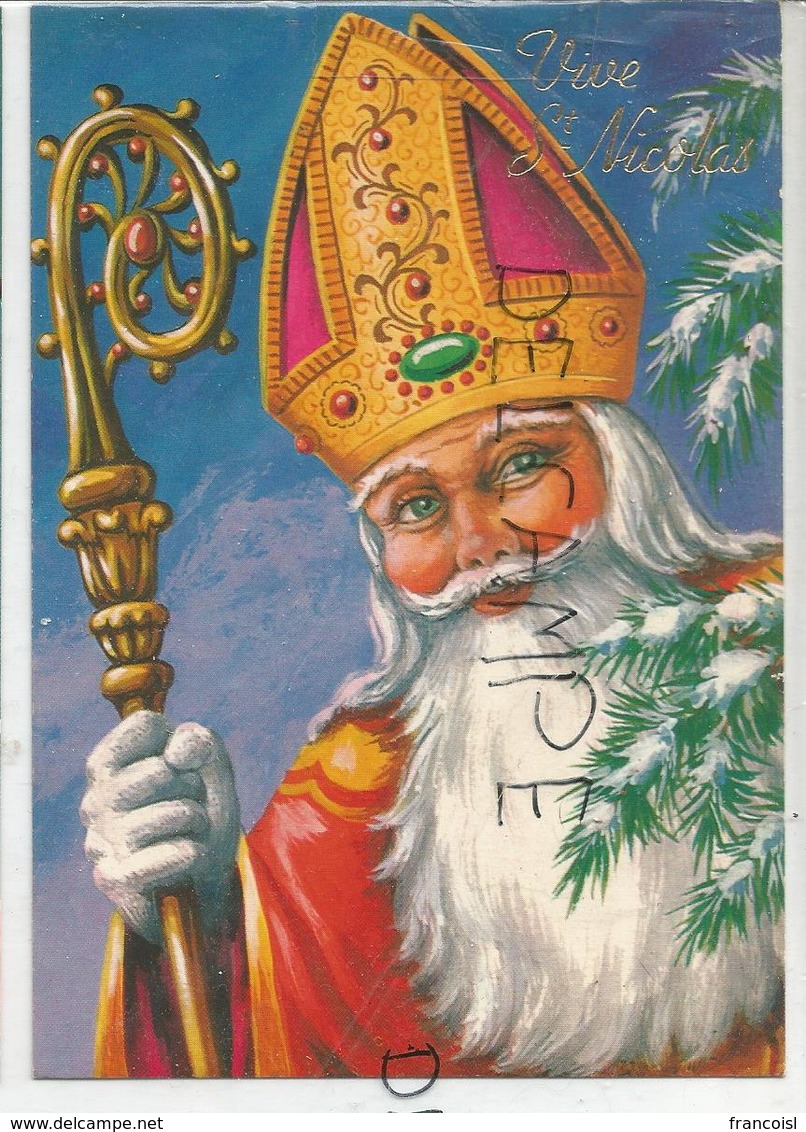 Vive St-Nicolas. Le Grand Saint, Mitre, Crosse, Branche De Sapin. - Saint-Nicolas