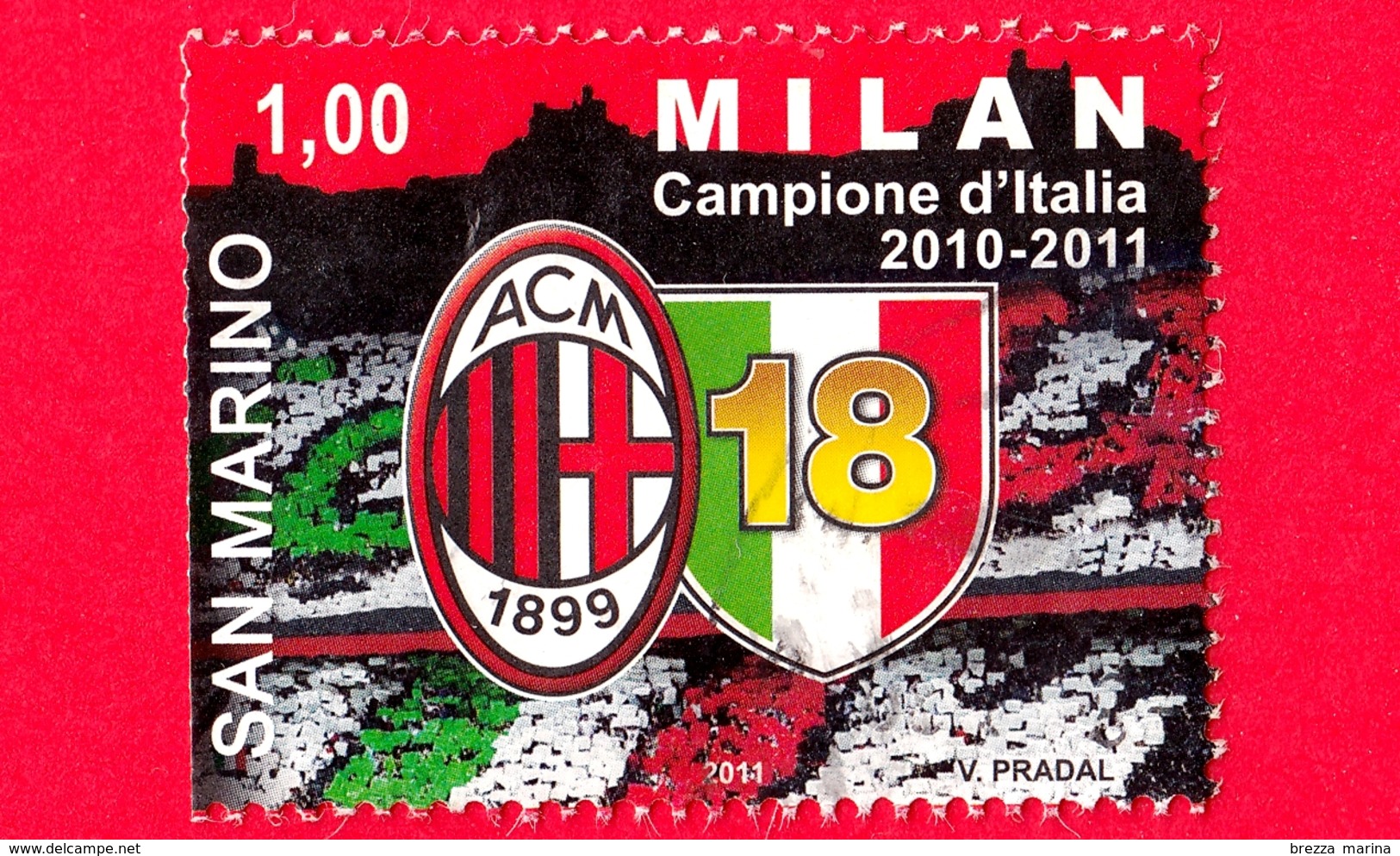 SAN MARINO - Usato - 2011 - Milan Campione D'Italia 2010-2011 - Stemma  - 1.00 - Used Stamps