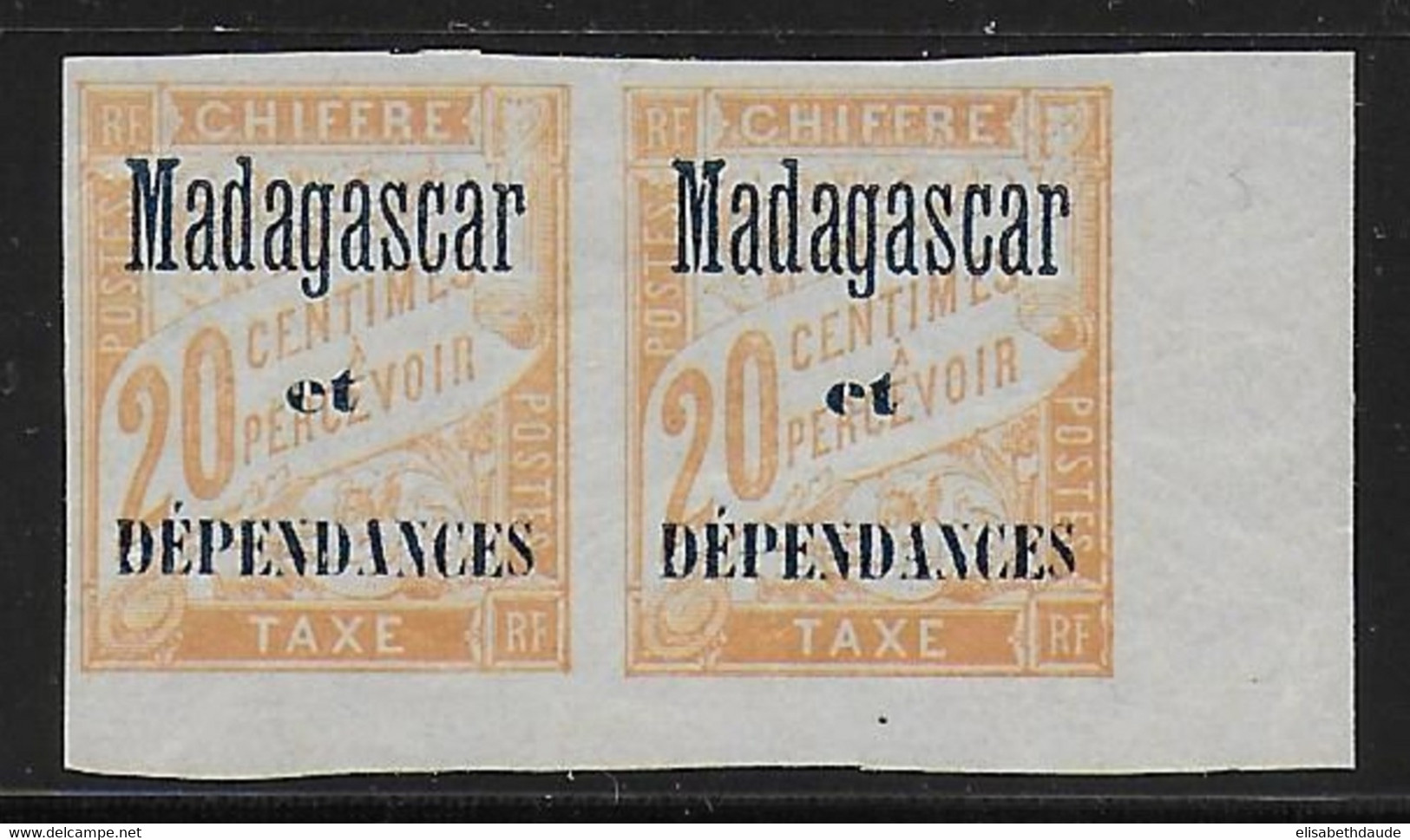 MADAGASCAR - 1896 - TAXE YT N° 3 * MLH En PAIRE BORD DE FEUILLE - CHARNIERE TRES LEGERE - Ongebruikt