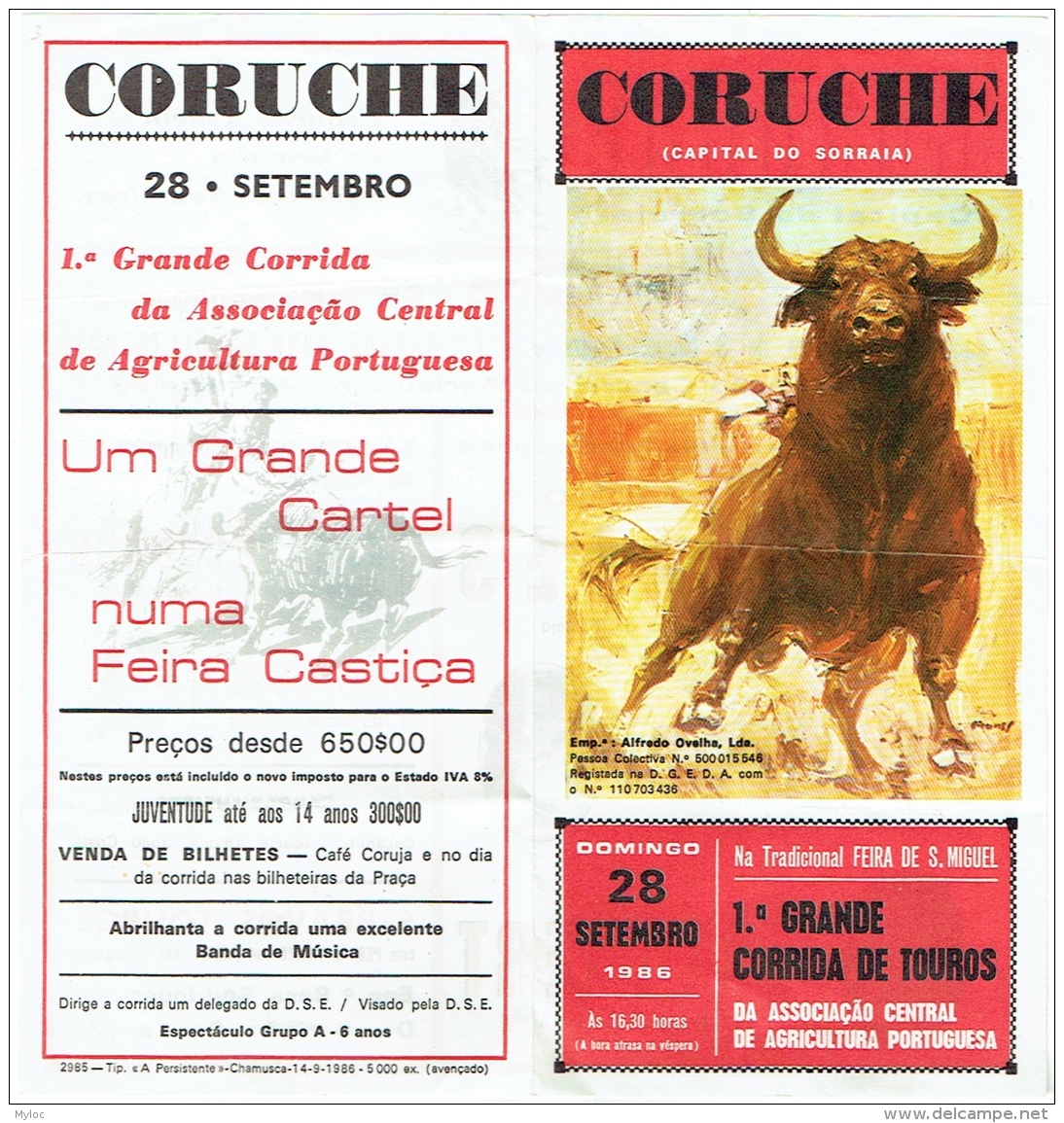 Programme. Corrida De Touros. Coruche 1986. - Programas