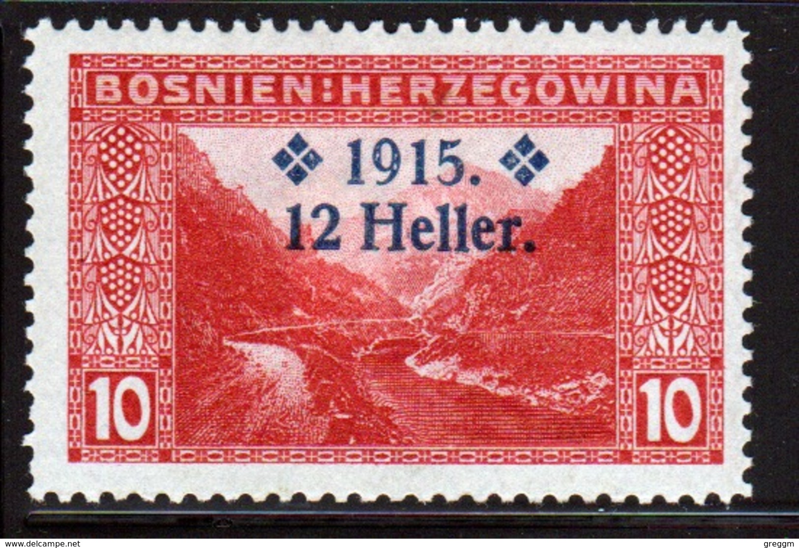 Bosnia 12 Heller Overprinted On 10 Heller Red Stamp From 1915  And In Mounted Mint Condition. - Bosnia And Herzegovina