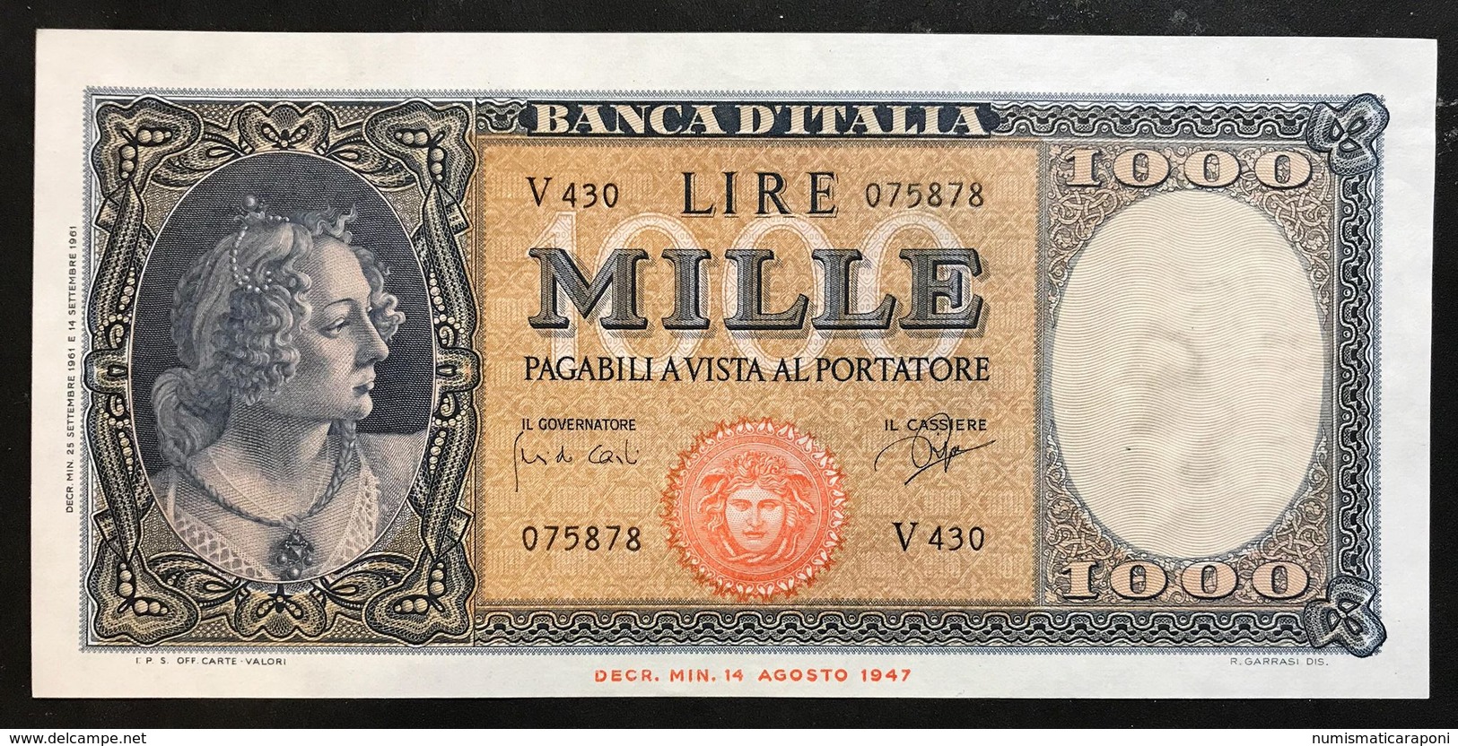 1000 LIRE ITALIA MEDUSA 25 09 1961 Q.fds LOTTO 2138 - 1000 Liras