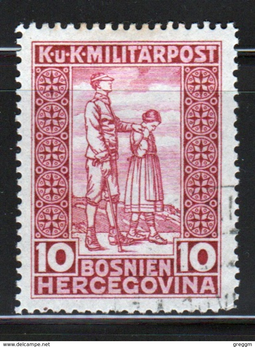 Bosnia Military Post War Invalids Fund 10 Heller Purple Stamp From 1916 In Fine Used Condition. - Bosnia And Herzegovina