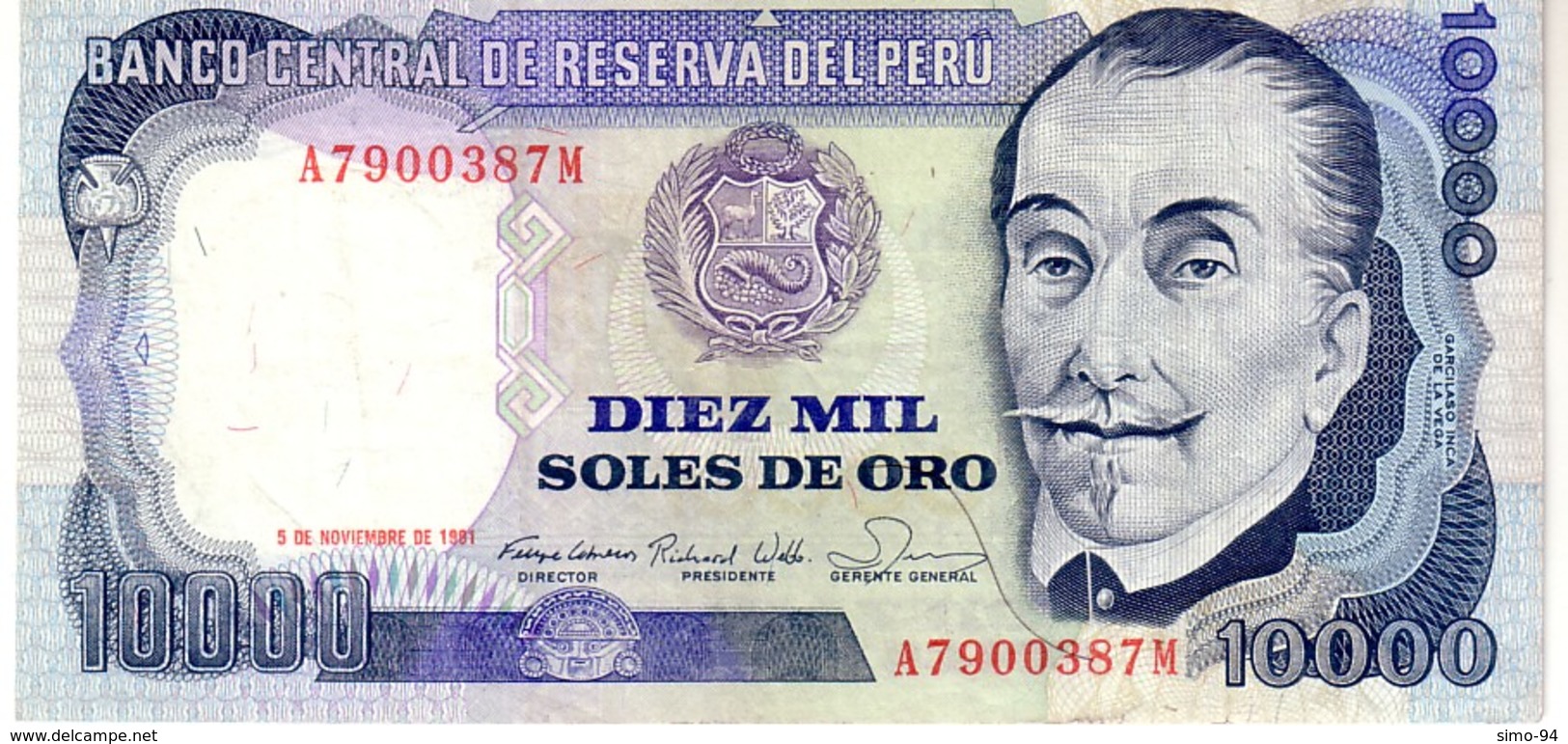 Peru P.124 10000 Soles 1981 AU+ - Perù