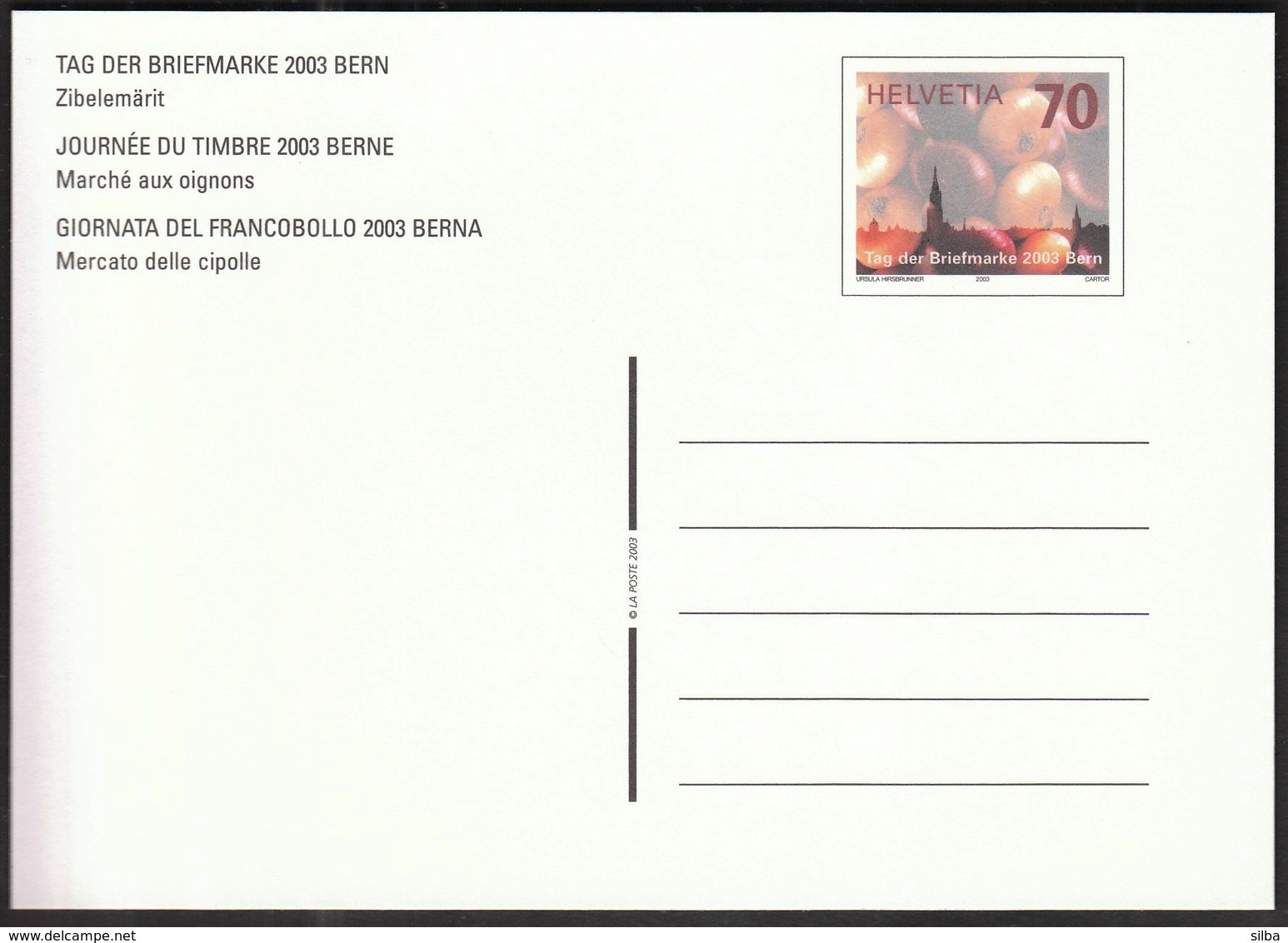 Switzerland Bern 2003 / Tag Der Briefmarke / Stamp Day / Onion Market / Stamped Stationery - Ganzsachen