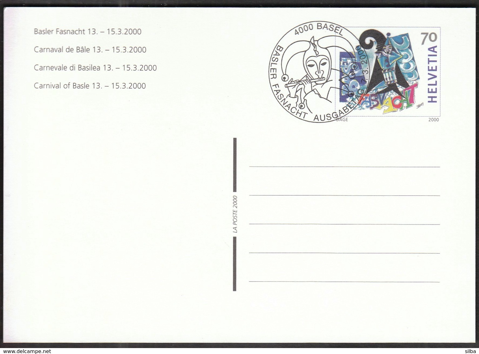 Switzerland Basel 2000 / Basler Fasnacht, Carnival Of Basle / Stamped Stationery - Ganzsachen